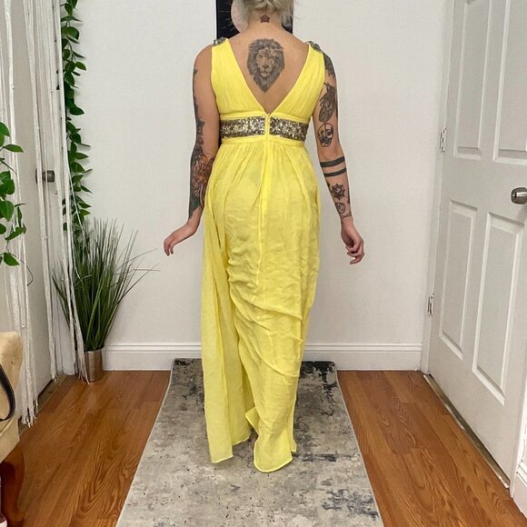 Marchesa Notte Sleeveless Fit & Flare Maxi Dress Beaded Waist Size 4 Yellow - Picture 6 of 13